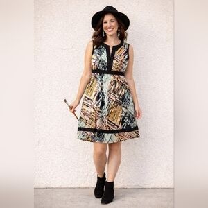 Suzi Chin Size 14 Abstract Print Cocktail Dress Empire Waist